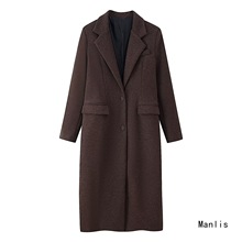 INS跨境欧美风2025新款时尚气质亚马逊女装批发长款毛呢大衣外套