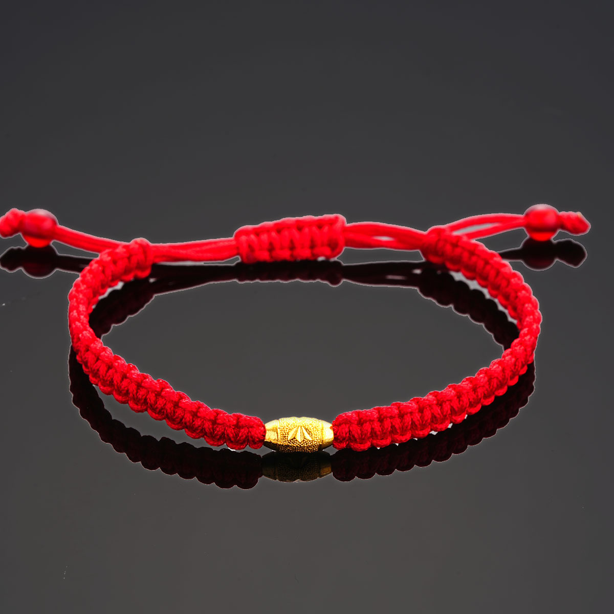 Gold Bead Red Rope Birth Year Transfer Bead Bracelet Flat Knot Adjustable Hand-Woven Bracelet Couple Good Luck Bead Jewelry