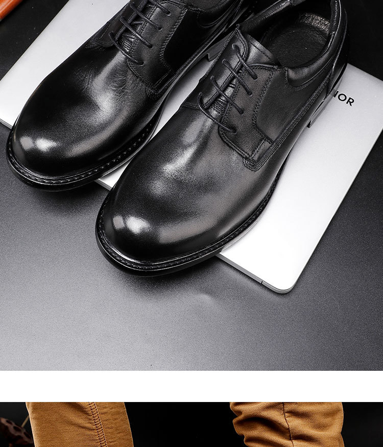 Leather shoes Vintage handmade leather outsole shoes Black wedding shoes business right Men's shoes_vogvips.com