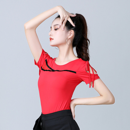 Latin dance ballroom dance social practice clothing for women on behalf of adults summer slim modern dance short-sleeved tops for women