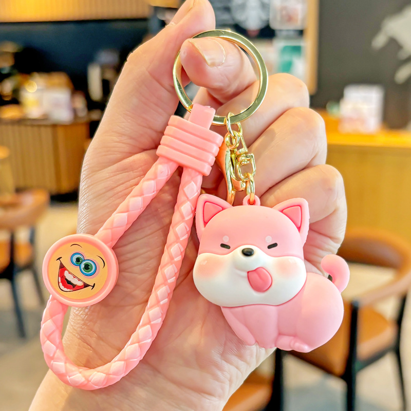 Dibujos animados pequeño Shiba Inu llavero lindo cachorro muñeca pareja estudiante mochila colgante llavero de coche regalo pequeño