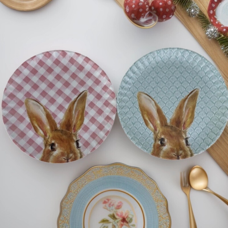 Easter and Christmas American-Style Pastoral Cute Rabbit Melamine Round Plate Home Tableware Customizable Easter and Christmas American-Style Pastoral Cute Rabbit Melamine Round Plate Home Tableware Customizable