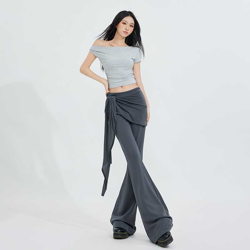 Wholesale Dropshipping Summer Fashion Design Low-Waist Casual Slightly Flared Yoga Pants for Women Fake Two-Piece Slim Fit Bell-Bottom Pants