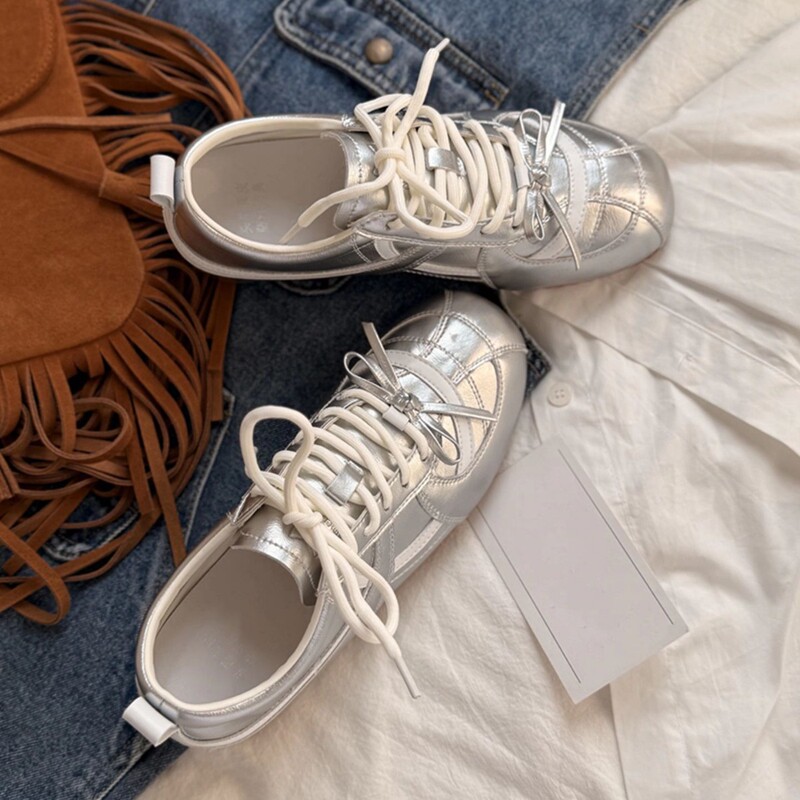 Qiyor Silver Height-Increasing Flat German Training Shoes for Women 2025 New Autumn Casual Sports Sneakers Forrest Gump Shoes