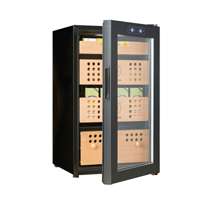 Ventas directas de la fábrica temperatura constante hidratante pequeño Gabinete del cigarro compresor inteligente sola puerta con cerradura madera maciza gabinete cigarro