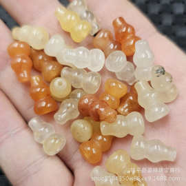 新疆和田金丝玉通孔葫芦玉石散珠石英岩玉黄白立体葫芦手链饰品珠