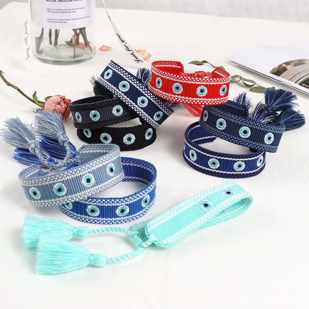 Eye Pattern Simple Style Eye Polyester Embroidery Tassel Women's Drawstring Bracelets