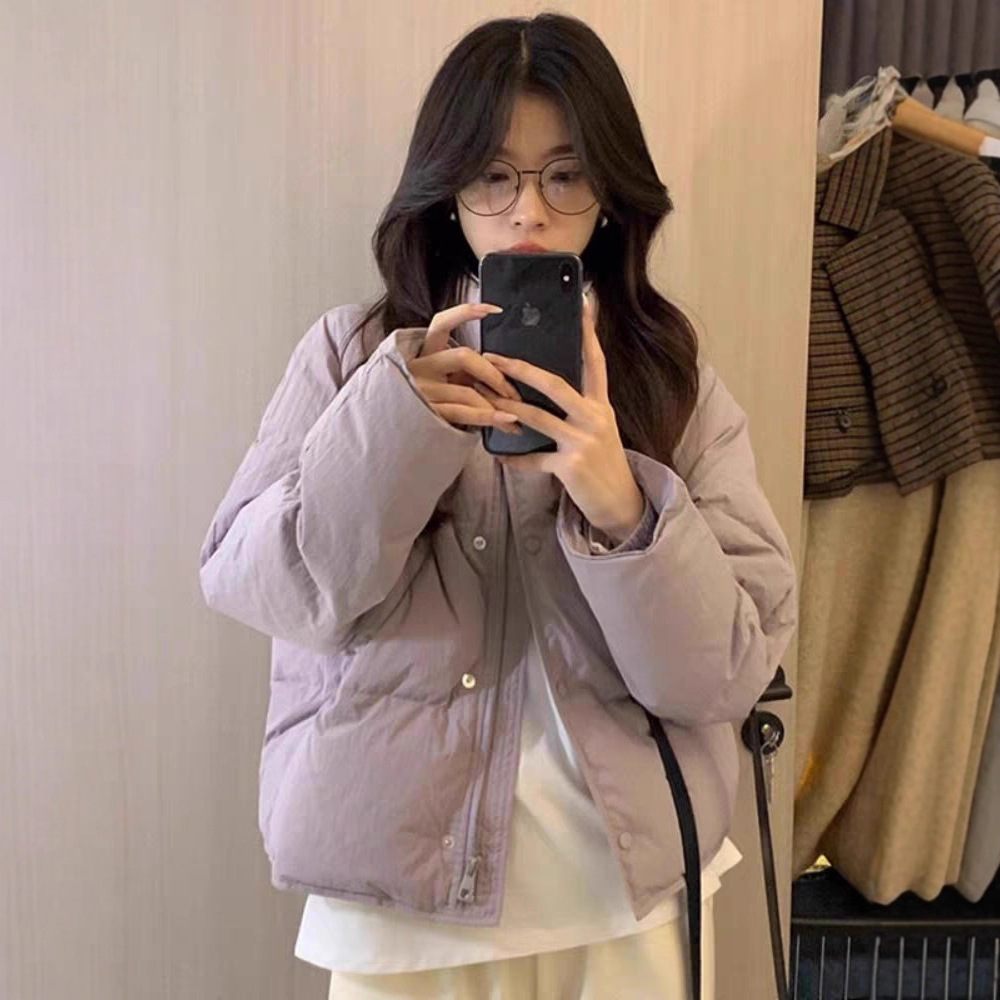 Purple Short down Jacket for Women 2025 Winter New Version Student Thickened White Duck down Petite Puffer Coat Trendy