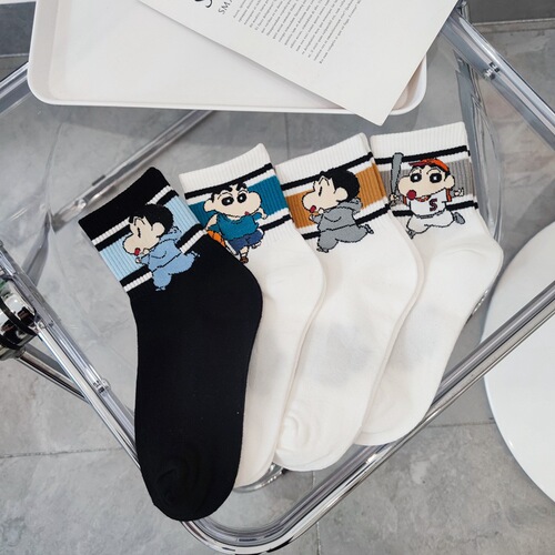 Japanese socks for women, crayon cartoon socks, Xiaoxin cotton mid-calf socks for men and women, college style sports and leisure socks