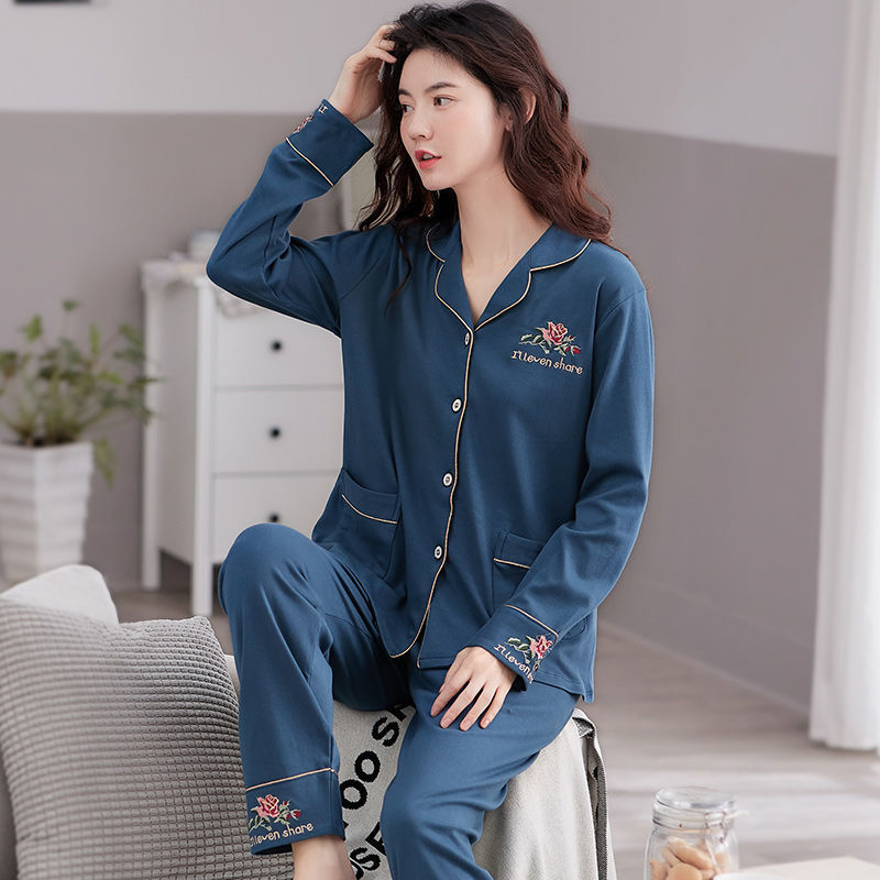 100% algodón pijamas mujeres primavera otoño manga larga suelta más tamaño de mediana edad madre ropa casa traje