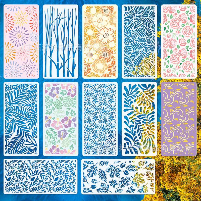 Трансграничный новый шаблон цветочной живописи ПЭТ выдолбленные листья доска DIY рисованной граффити спрей украшения