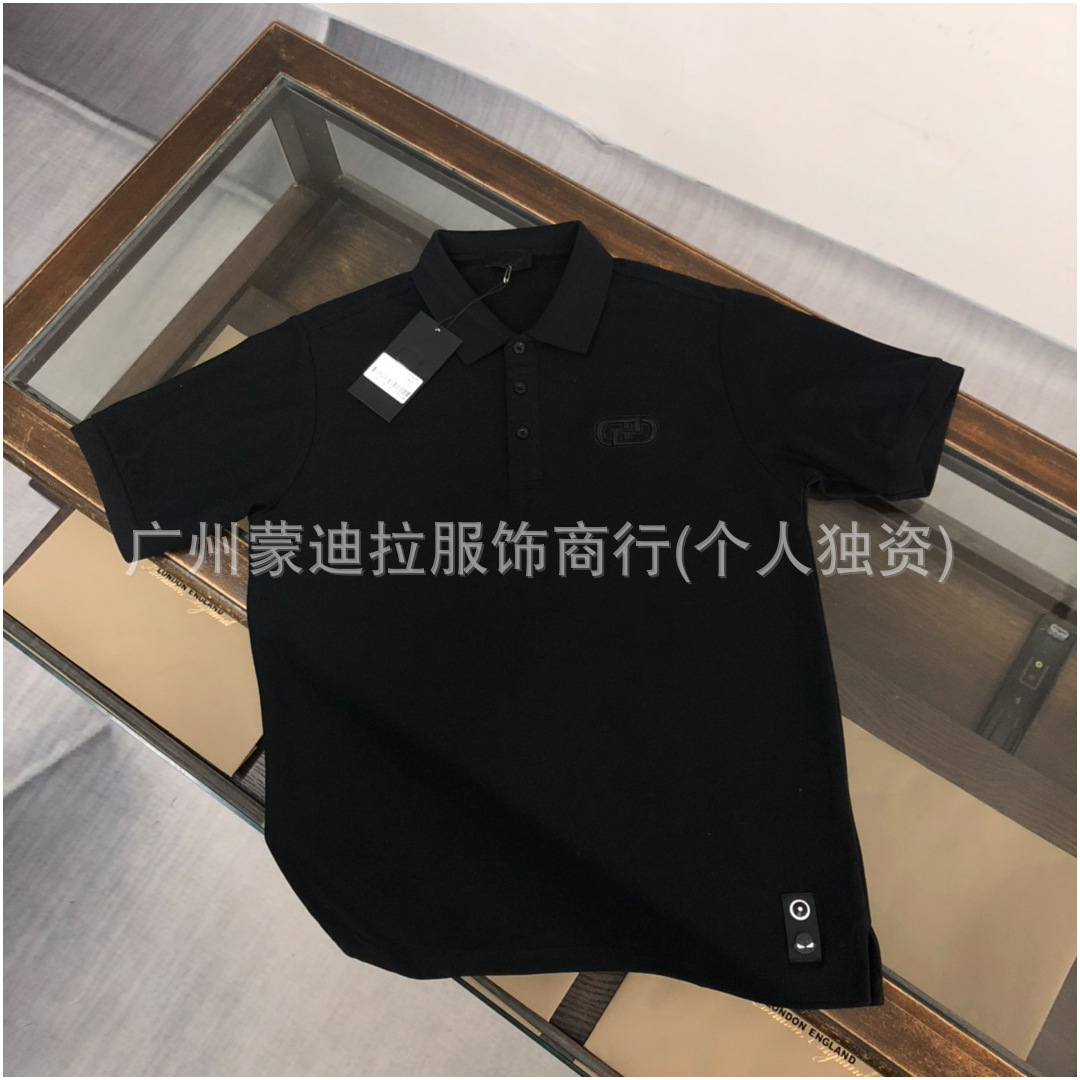 夏新作オリジナルFD半袖ポロシャツメンズゆるいメンズ折り襟半袖tシャツシルク刺繍カジュアル