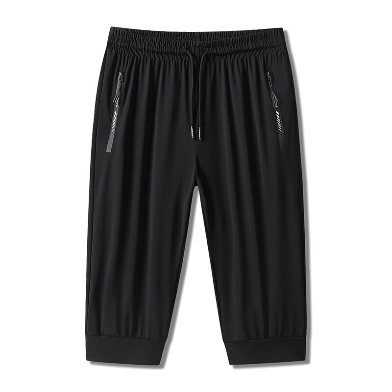 New 2203 Men's Sports Cropped Pants Warp Knitted Ice Silk Men's Cropped Pants Jodhpurs Medium Pants Black L-9Xl New 2203 Men's Sports Cropped Pants Warp Knitted Ice Silk Men's Cropped Pants Jodhpurs Medium Pants Black L-9Xl