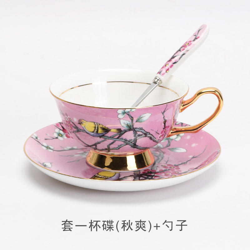 Flor y pájaro pintura oro hueso China taza de café platillo traje nuevo pequeño lujo Té taza de té