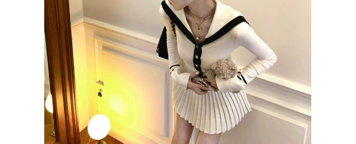 Вязаный мини‑комплект в стиле chanel, ребристый топ и плиссированная юбка, one size (чёрный/абрикос)