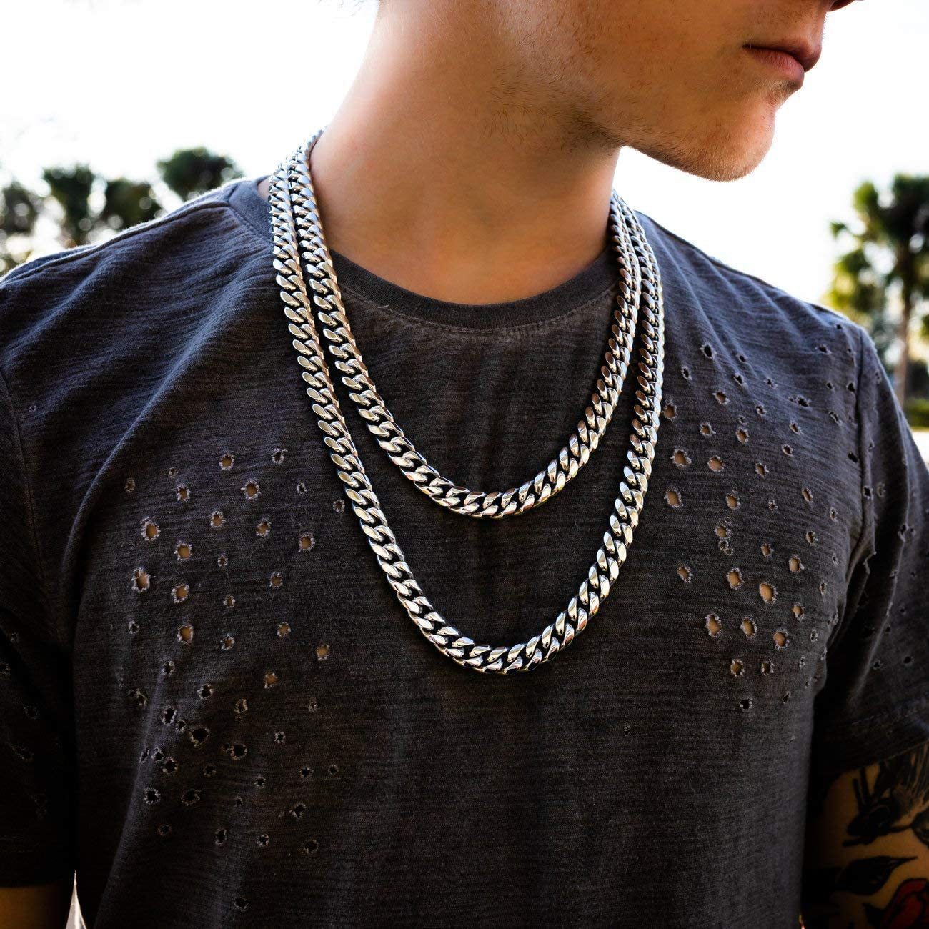 Cuban Chain Necklace In Stainless Steel For Men And Women_voghion.com