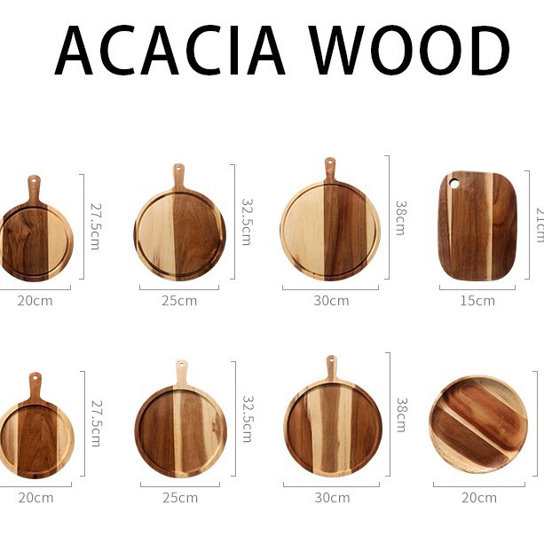 Tablero de cortar de madera de acacia amazónica con mango final tablero de corte Placa de filete tablero redondo queso bandeja de pan tablero de pizza