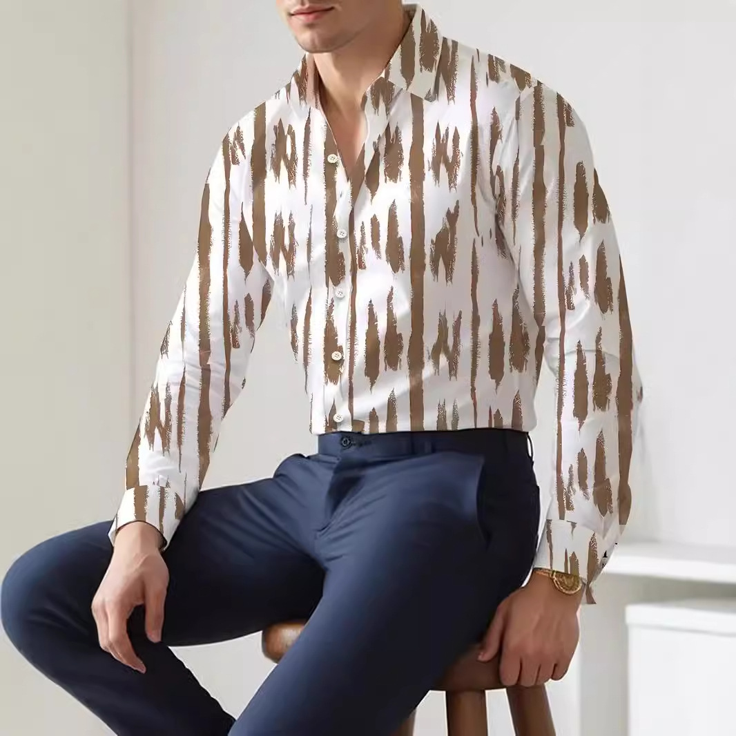 Camisa de manga larga para hombre de otoño europeo y americano, sentido de diseño, rayas, suelta y versátil, 2024, nuevo top MB12
