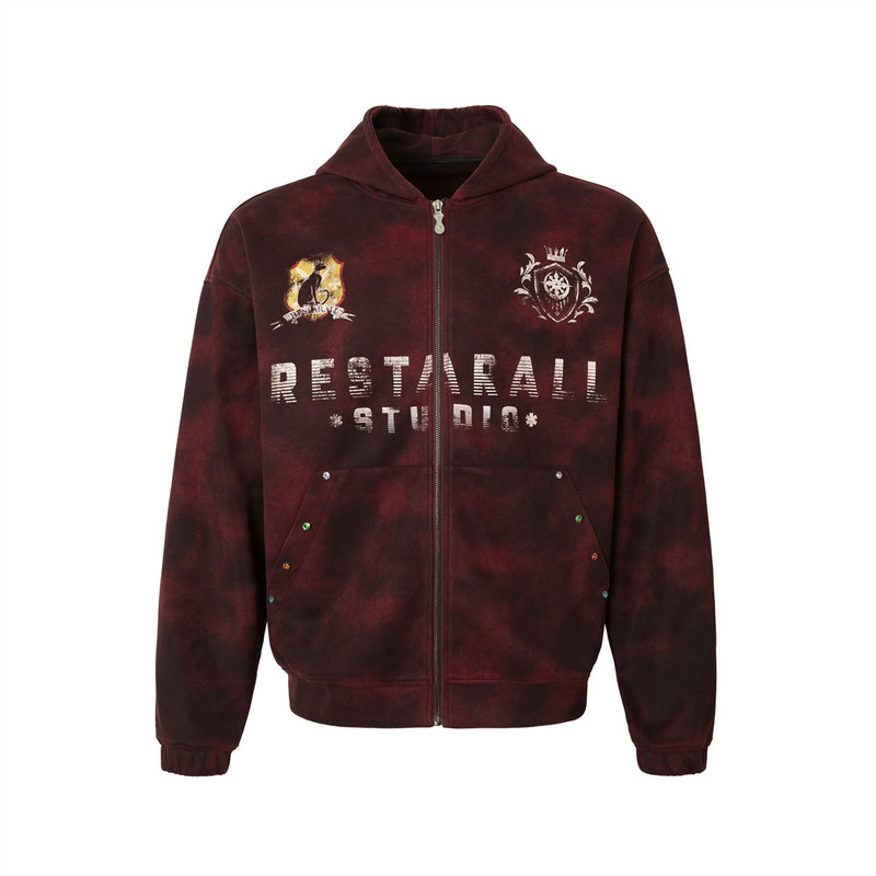 Design Sense Badge Letter Tie-dyed Hooded Sweatshirt Spring and Autumn Men's European and American Fashionable Niche Loose Casual Jacket