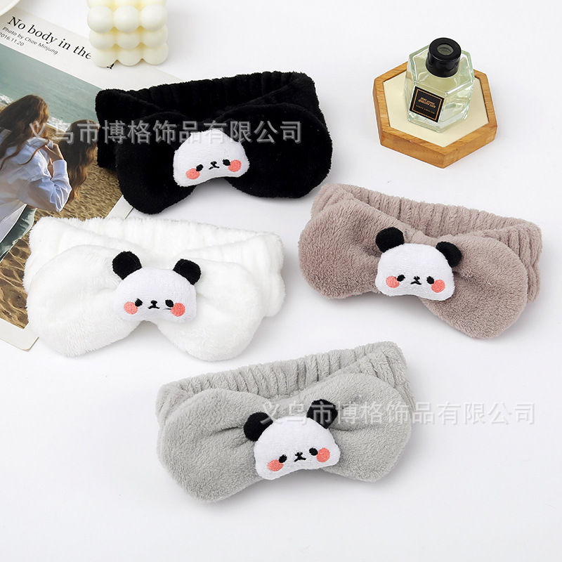 Dibujos animados tridimensional lindo felpa muñeca Panda arco cara lavado banda de pelo ancho borde diadema maquillaje femenino accesorios para el cabello