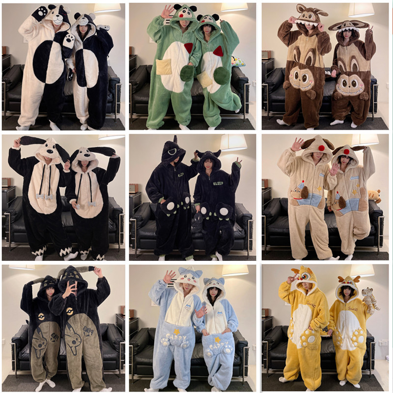 2025 nueva pareja unida hombre pijama de invierno peluche extraño lindo dibujos animados chica ropa de casa conjunto