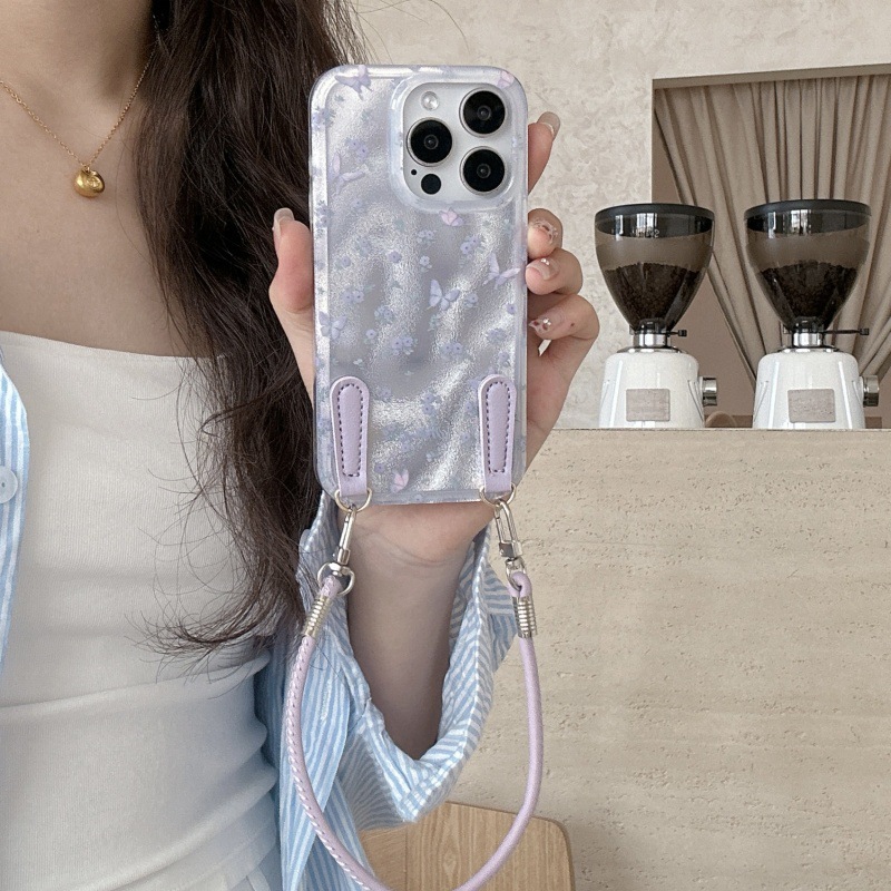 Pequeña flor floral púrpura suave coreana fresca para Apple 14/15 funda para teléfono móvil de nicho 16promax mujer 13p