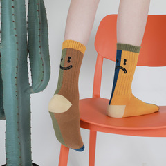 春秋款襪子女韓國街頭潮流不對稱AB款女士精梳棉居家地板襪中筒襪