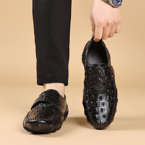 New leather cobble shoes for men, soft-soled casual leather shoes, trendy shoes, business shoes for men, crocodile pattern