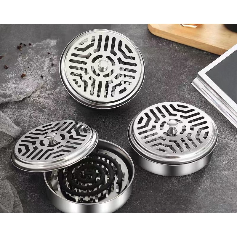 Disk censer Mosquito coils With cover Fireproof Stainless steel box household Mosquito Box Sandalwood Mosquito Box Mosquito aircraft