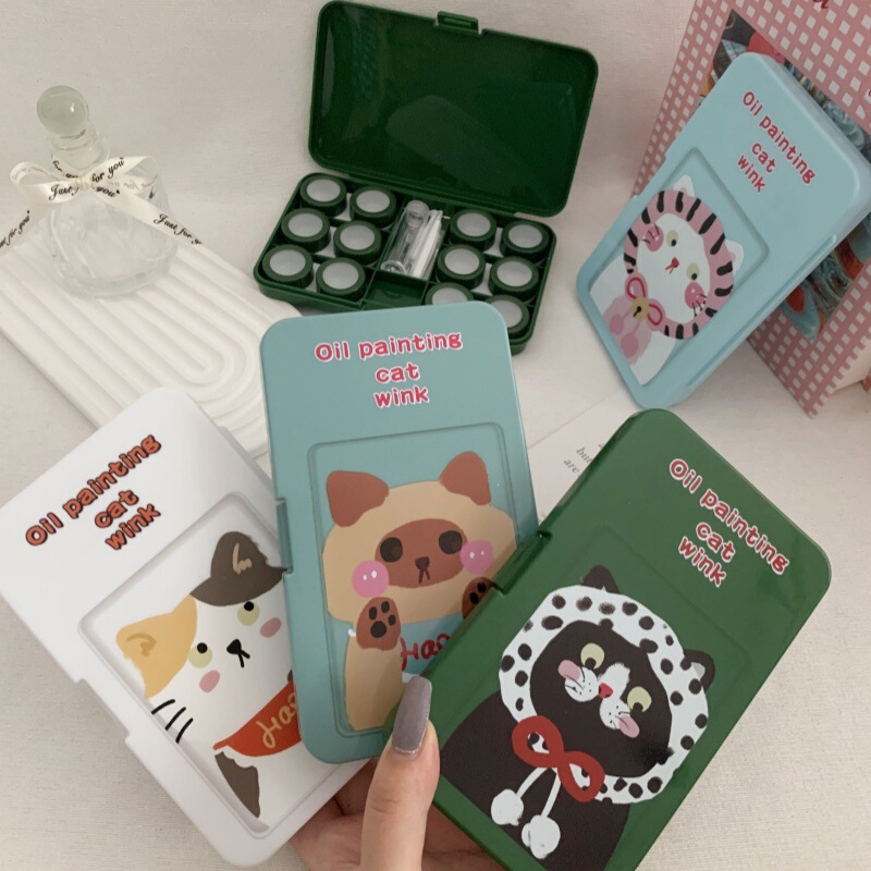 Multi-Pair Contact Lens Box Cute Cartoon Portable Companion Care Box with Mirror AS962