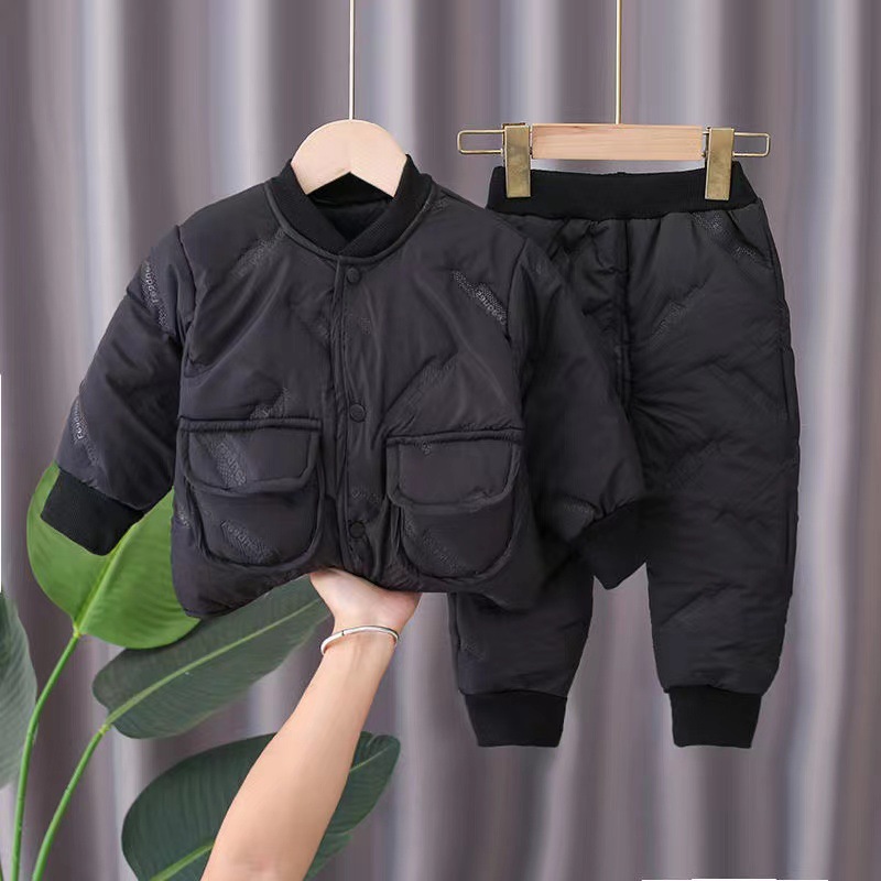 Children's cotton suit, autumn and winter style, boys and girls' thick cotton clothes, cotton pants, and small and medium-sized children's warm cotton jacket two-piece set