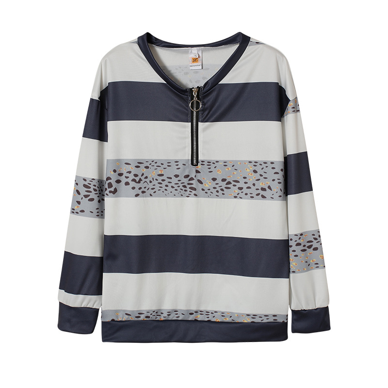 V-neck Striped College Style Pullover For Women Loose Sweatshirt_voghion.com