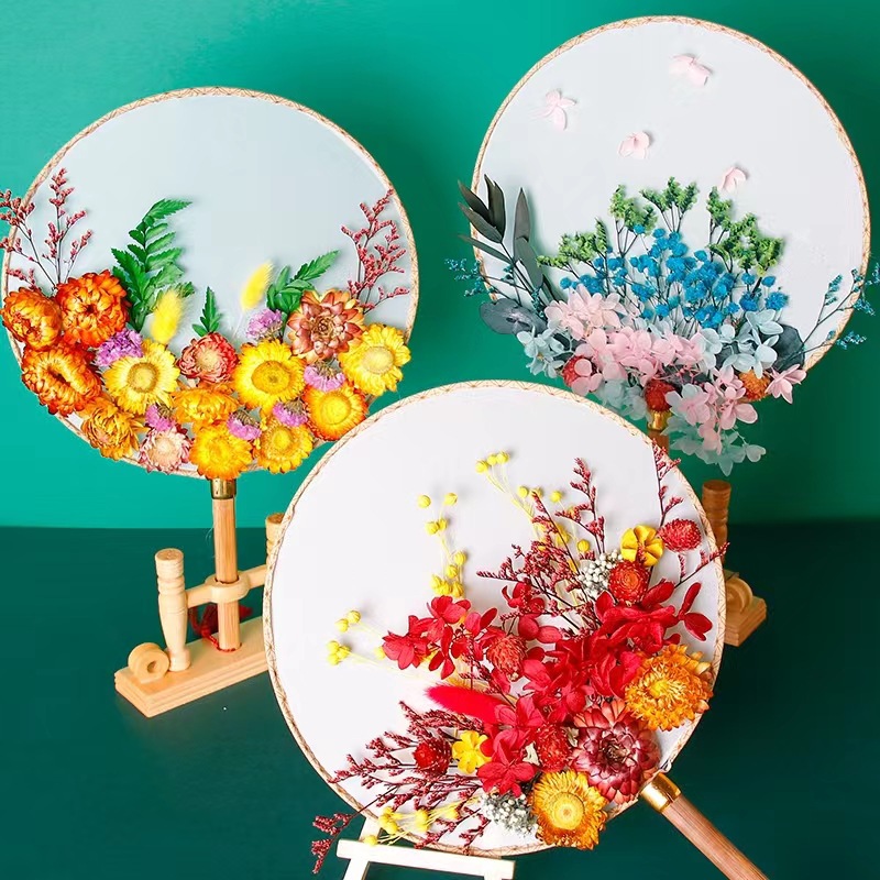制作干花团扇短视频,干花团扇制作过程