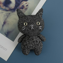 创意手工编织大黑猫玩偶 织女毛线钩织动物挂件 重工手作成品
