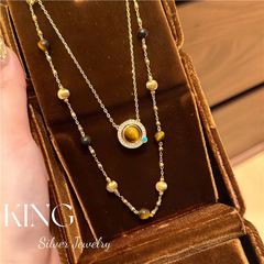 虎眼星球 | king银饰珠宝S925银镀金双面虎眼欧泊猫眼纯银项链