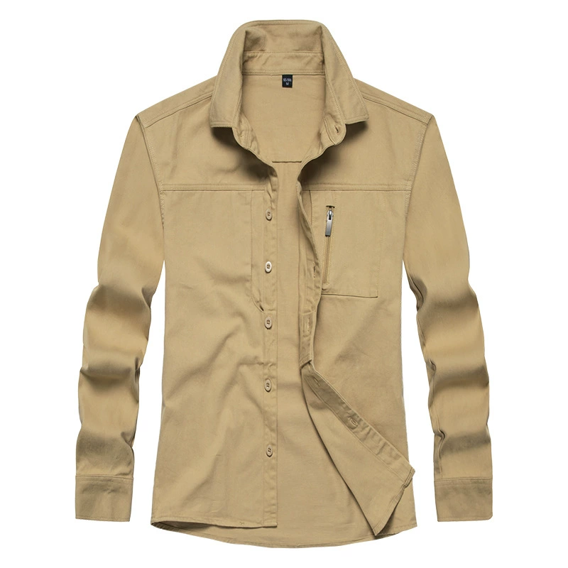 Рубашка из чистого хлопка, мужская повседневная рабочая одежда, кардиган, куртка для молодежи и среднего возраста, универсальная однотонная куртка на пуговицах с длинными рукавами
