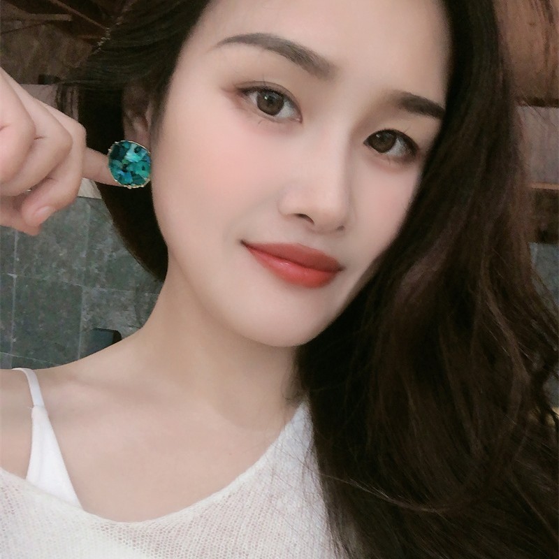 原创爆款白水晶簇圆形耳钉男女气质流砂黑满天星个性潮简约耳饰|undefined
