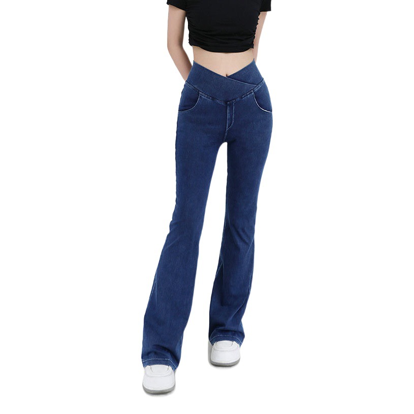 Nuevos jeans cruzados de otoño e invierno para mujer, pantalones acampanados deportivos de yoga y fitness con doble bolsillo y efecto levanta glúteos de alta elasticidad.