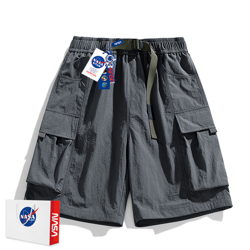 Pantalones cortos de seda de hielo de marca de moda casual de la NASA, protector solar de verano para hombres, varios bolsillos, deportes casuales, pantalones delgados para adolescentes