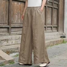 25年夏款休闲裤女民族风亚麻直筒裤复古文艺休闲裤松紧腰麻裤薄款