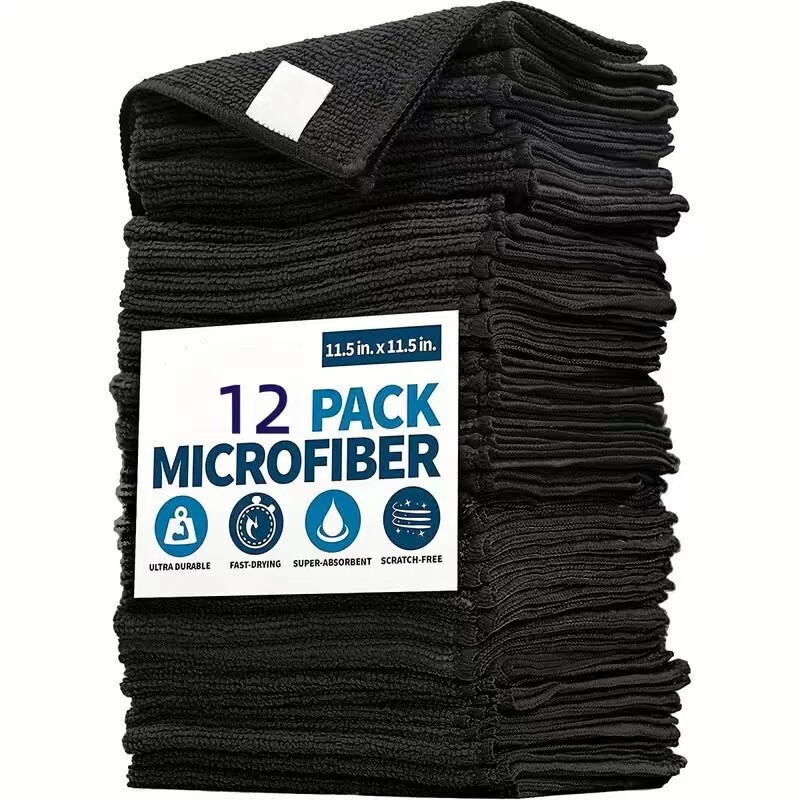 Warp Knitted Black Towel temu Cross-border Hot Selling Car Wash Car Wash Household Kitchen Rag Soft Absorbent Cleaning Towel