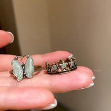 「秘境花园」中古叠戴蝴蝶戒指复古做旧高级感小众花朵开口指环女