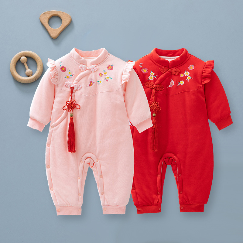 Vestido de un año del bebé del mameluco acolchado de estilo chino del mono recién nacido Baby Girl