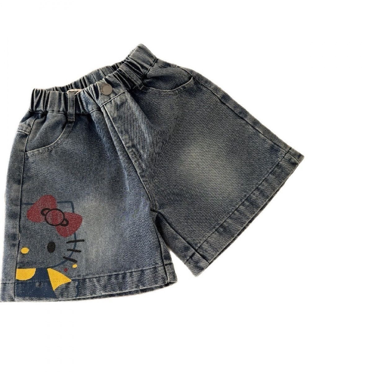 Nuevos pantalones cortos coreanos de dibujos animados para niñas, niños de verano, pantalones casuales, jeans para niñas
