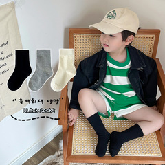 24 Black and White Gray Children Student Socks Spring Solid Color Cotton Mid-Calf Socks Autumn Baby Socks Wholesale Sports Socks
