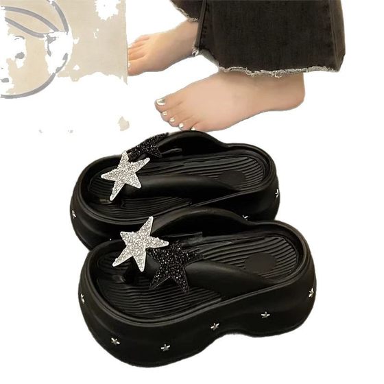 Thick bottom muffin flip-flops women's outerwear 2024 summer fashionable clip toe new star beach sandals