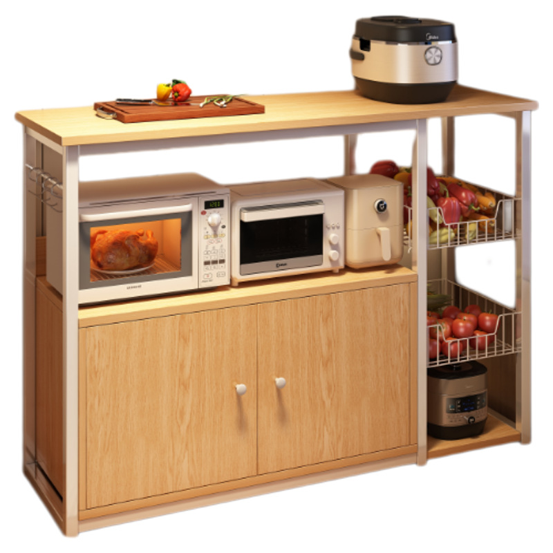 Estante de Piso para Microondas de Tablero de Madera, Multifuncional para Cocina