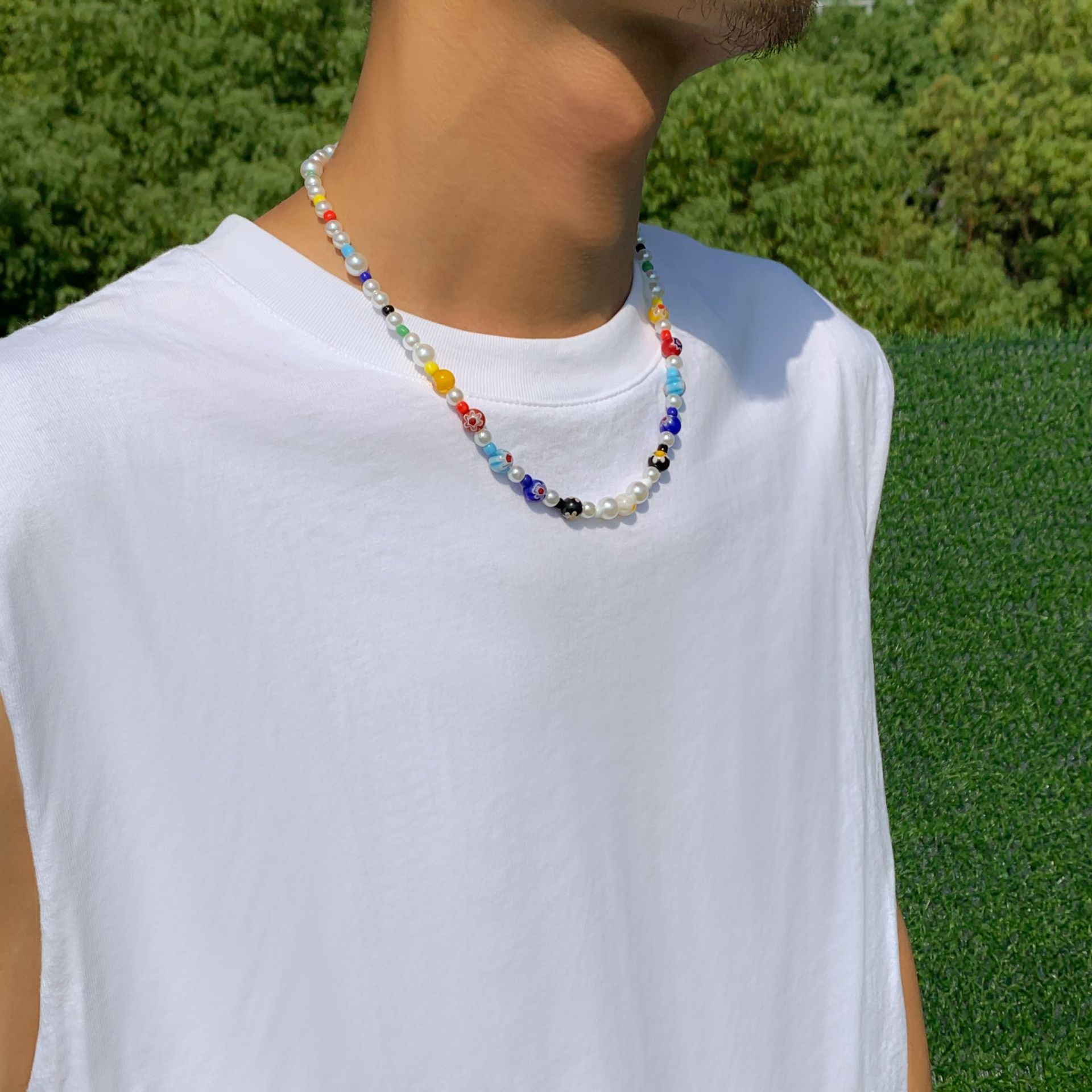 Imitation Pearl Chain Material 1 Piece Quantity Simple Style Geometric Imitation Pearl Glass Beaded Unisex Necklace