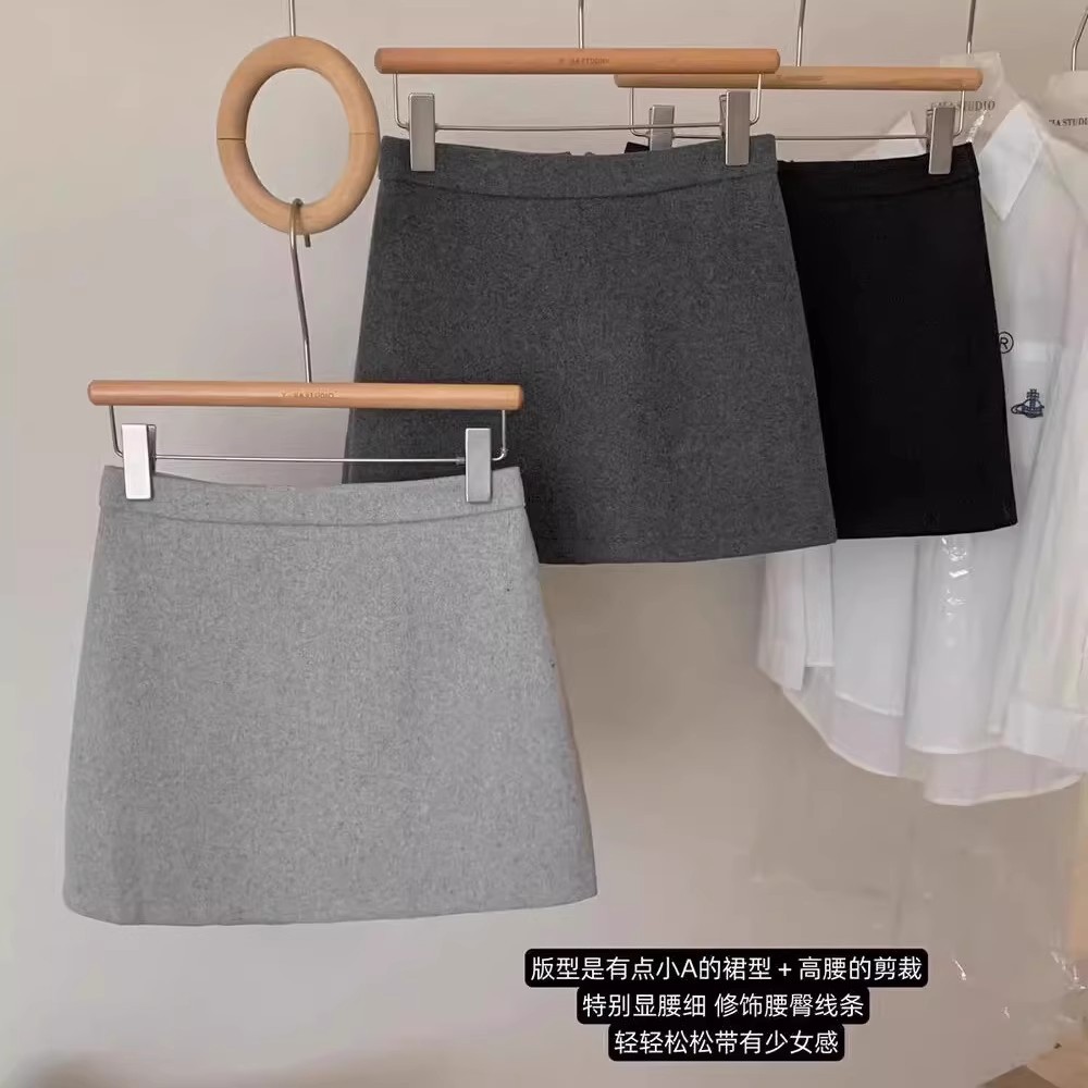 黑色秋冬新款百搭小个子毛呢半身裙高腰显瘦防走光百搭包臀短裙子