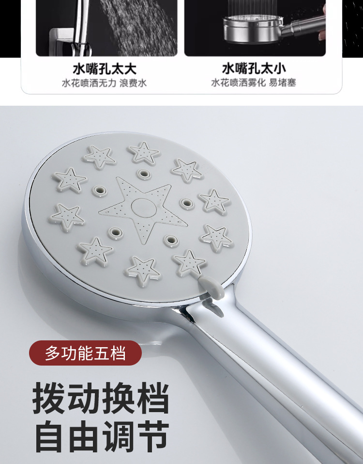 Durable 5-speed pressurized shower head with large water output, black hand showerhead, bathroom water heater gun, available in gray and white undefined
